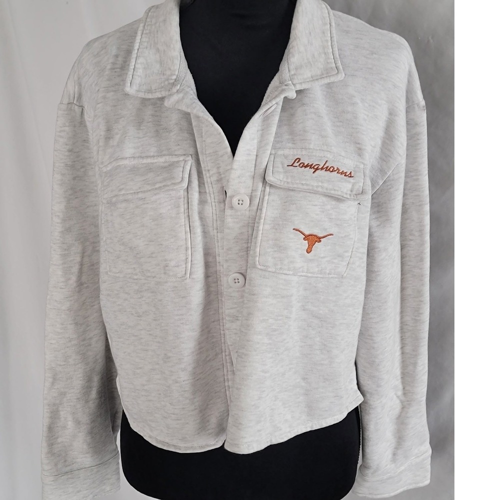 Rivalry Threads Texas Longhorns Cropped Fleece Shacket Heather Gray Large 12/14